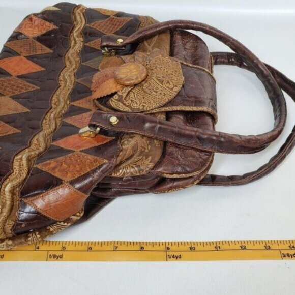 Vintage Leather Patchwork Shoulder Bag Brown Boho Flower Child Festival - Picture 12 of 14